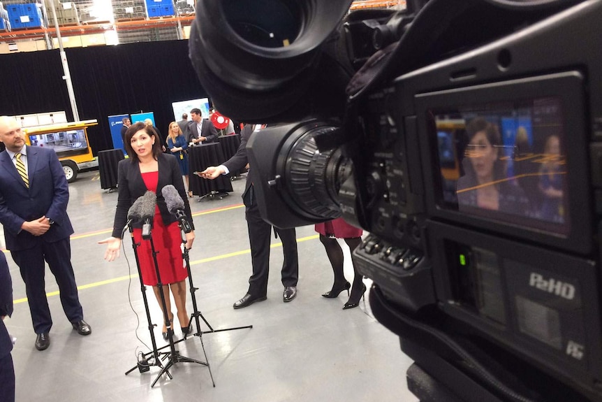 Queensland Science Minister Leeanne Enoch addresses the media in Brisbane