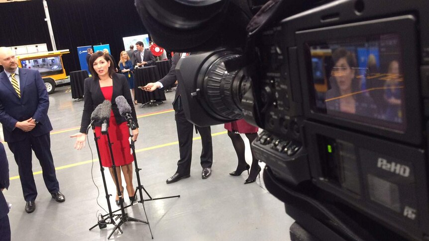 Queensland Science Minister Leeanne Enoch addresses the media in Brisbane