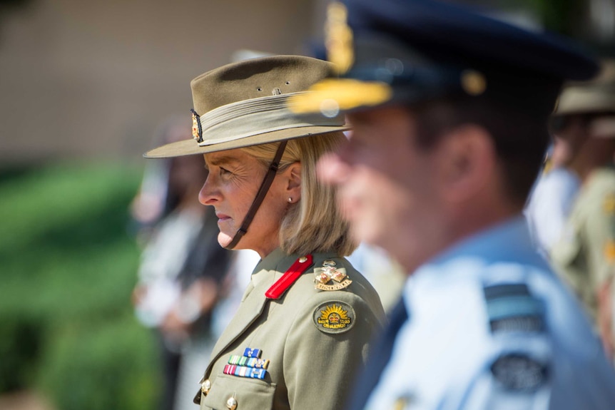 Brigadier Cheryl Pearce in a command handover parade.