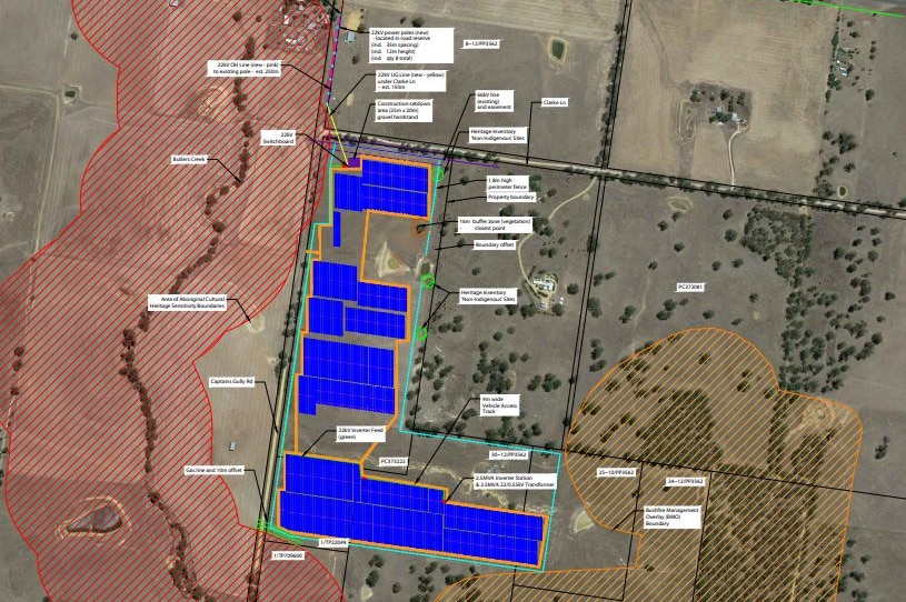A map of the proposed site of a solar farm in a Victorian township.