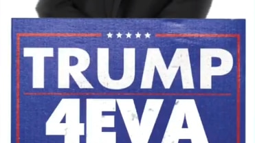 The words "Trump 4EVA" appear on a fake Time Magazine cover