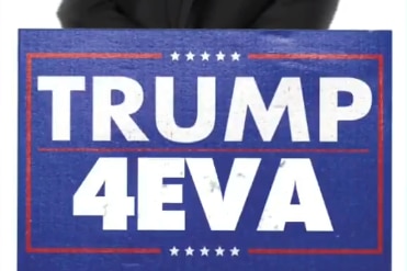 The words "Trump 4EVA" appear on a fake Time Magazine cover