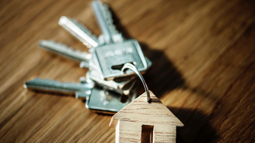 A set of keys on a chain with a house.