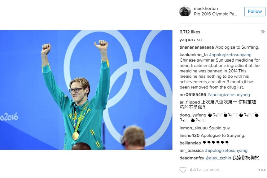 Chinese social media users troll Mack Horton's Instagram