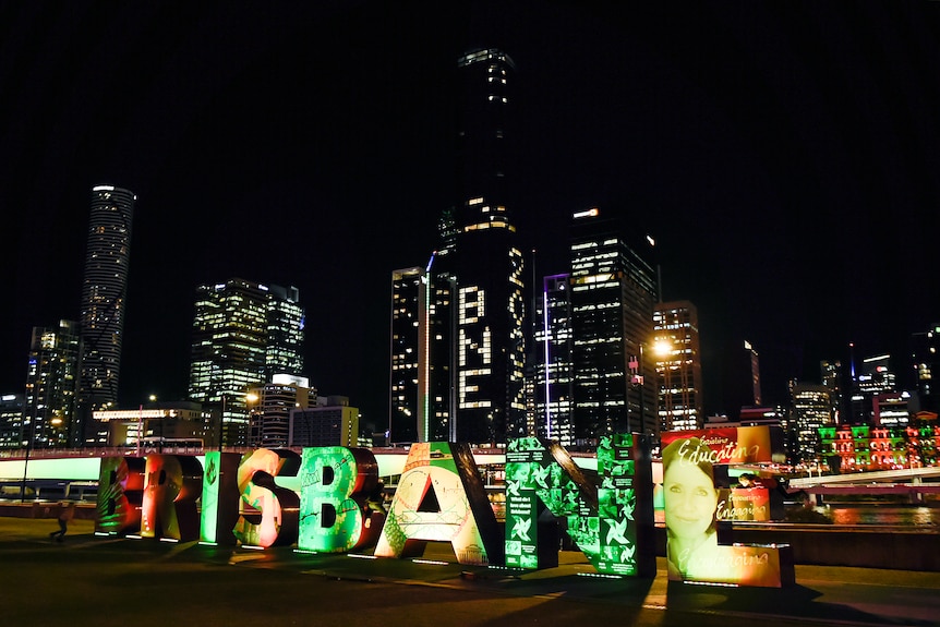 Brisbane sign in the city at night