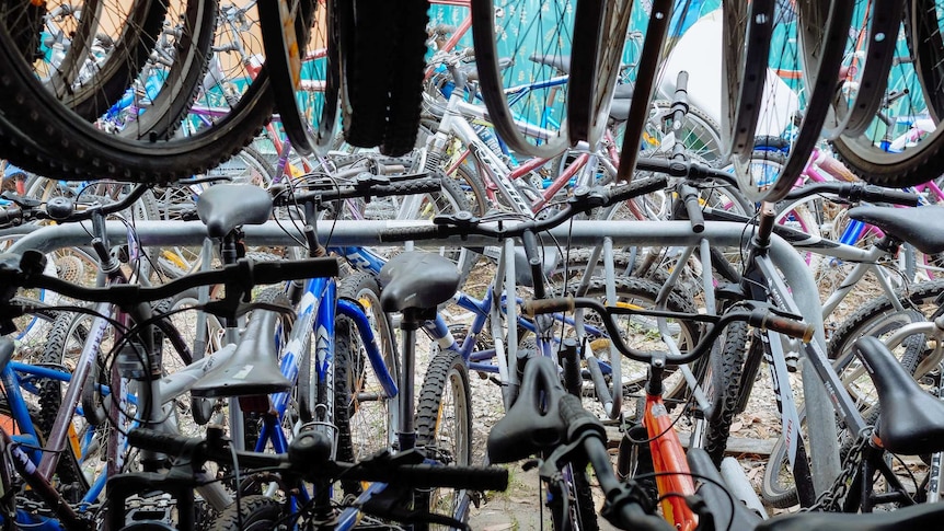 Bicycles overflow from the shed of the Western Sydney Cycling Network