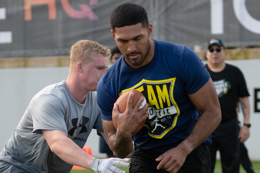 Noel Aukafolau at an American football training camp