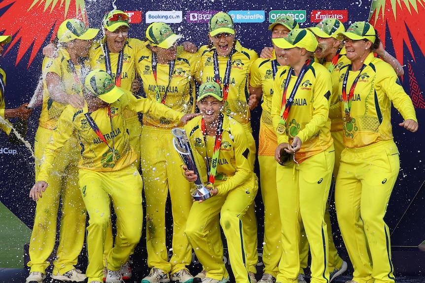 The Australia women's T20 team celebrating winning the T20 World Cup