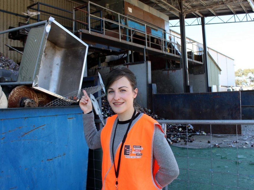 NOWaste education officer Shannan Langford Salisbury points out a sink and gas bottles that should NOT have ended up at the MRF.