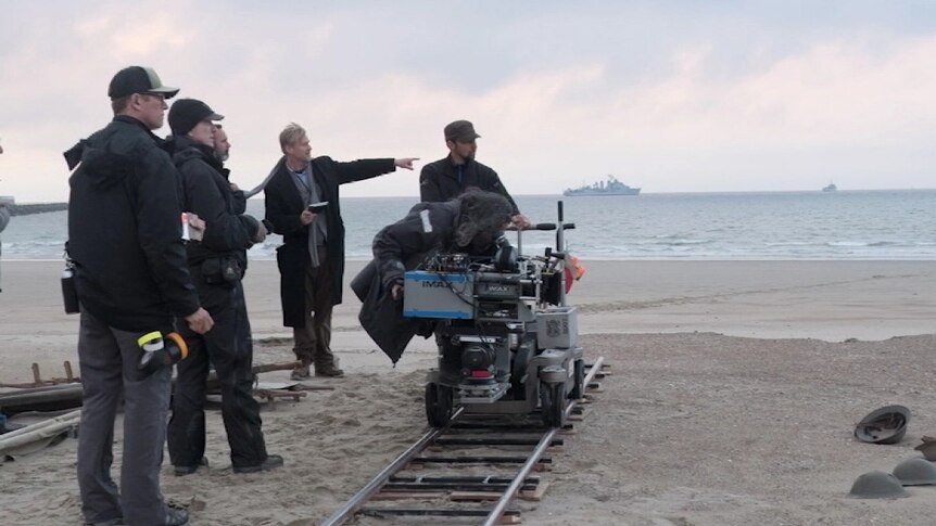 Christopher Nolan on the set of Dunkirk.