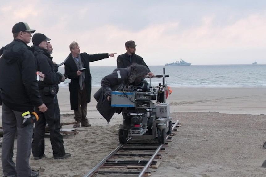 Christopher Nolan on the set of Dunkirk.