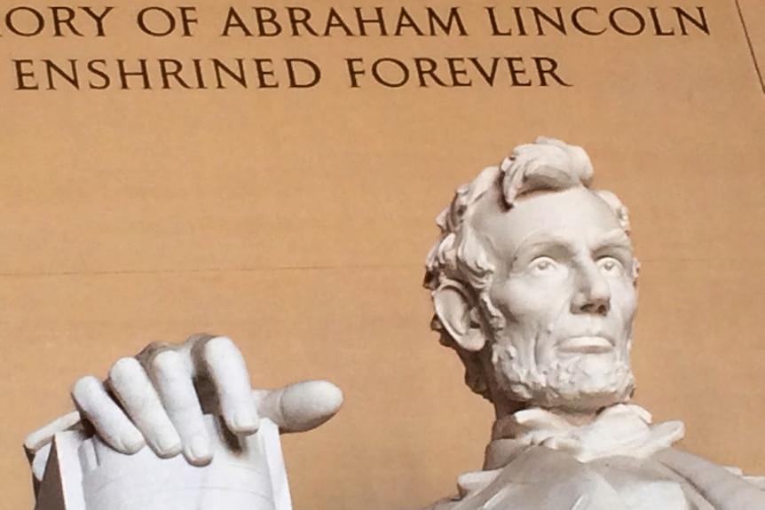 The statue of Abraham Lincoln at the Washington Mall