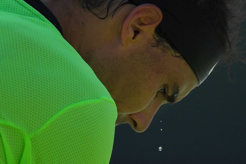 Rafael Nadal gathers his thoughts during his match against Fernando Verdasco.
