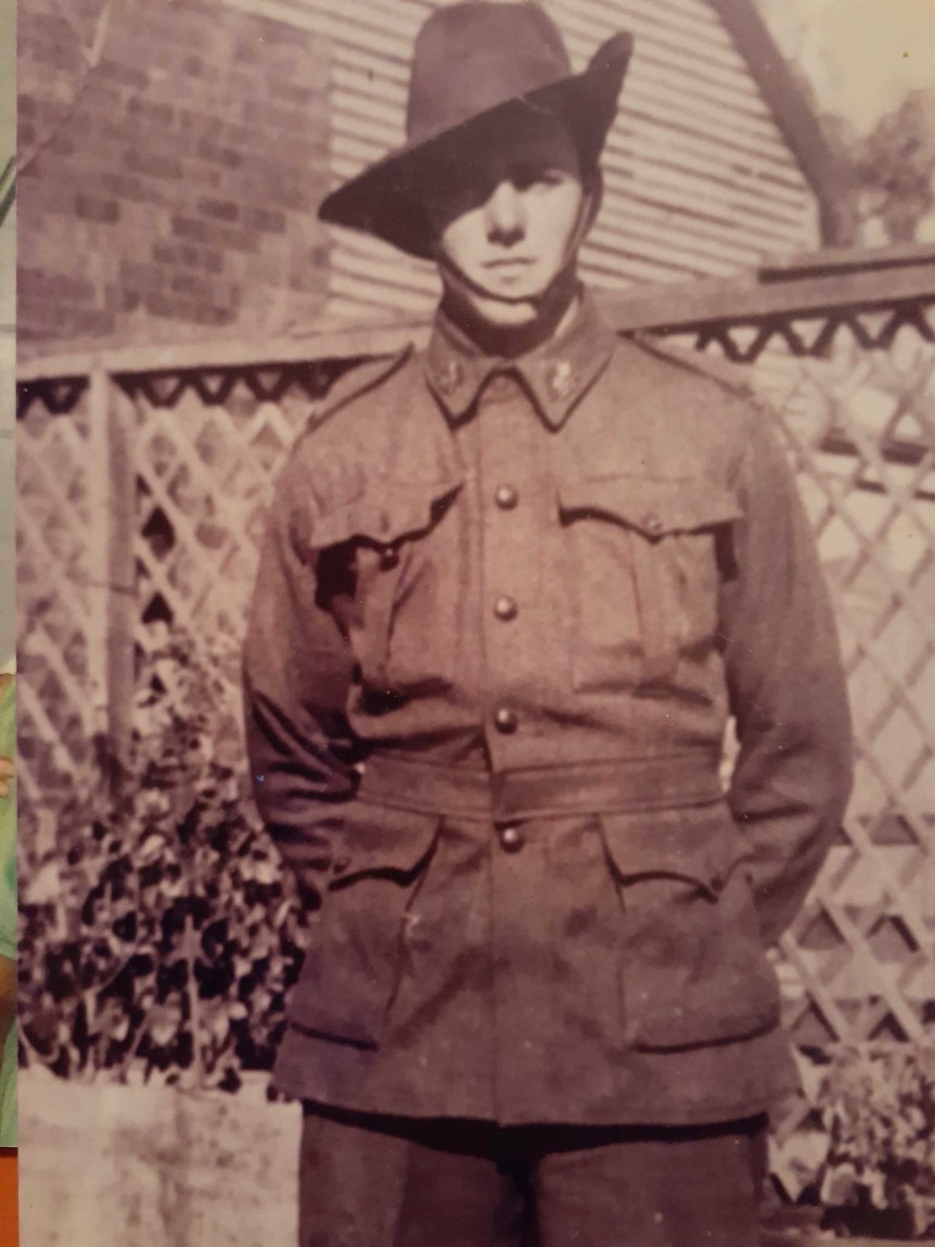 War veteran Ted Wood in army attire.