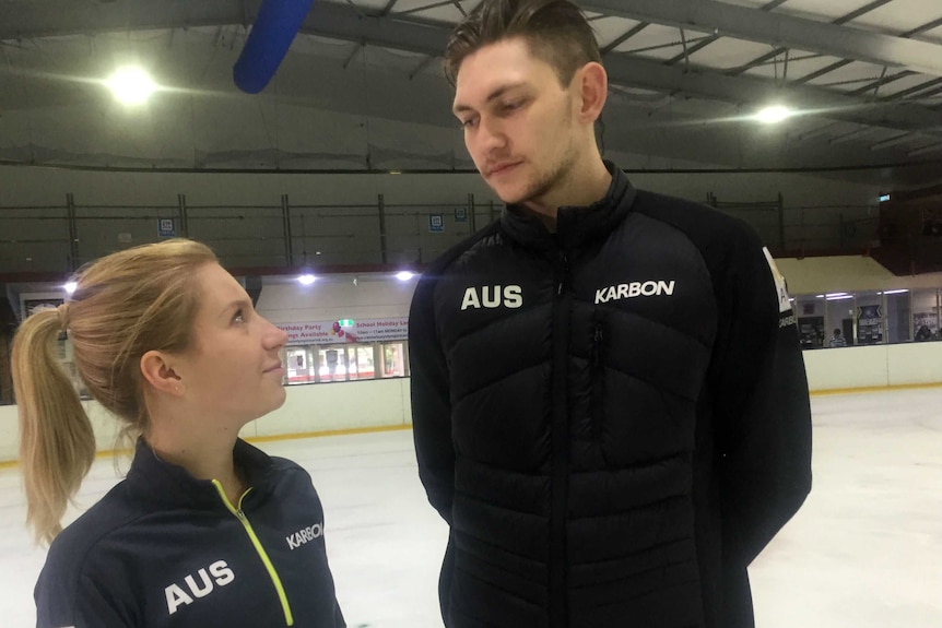 Windsor and Alexandrovskaya look at each other during a training session in sydney