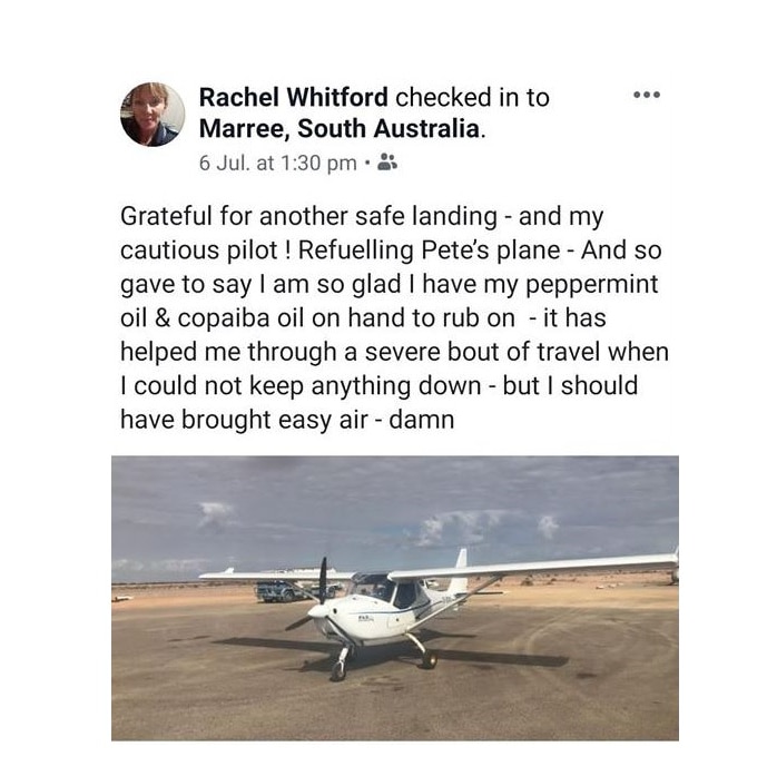 The final Facebook post of outback plane crash victim Rachel Whitford.