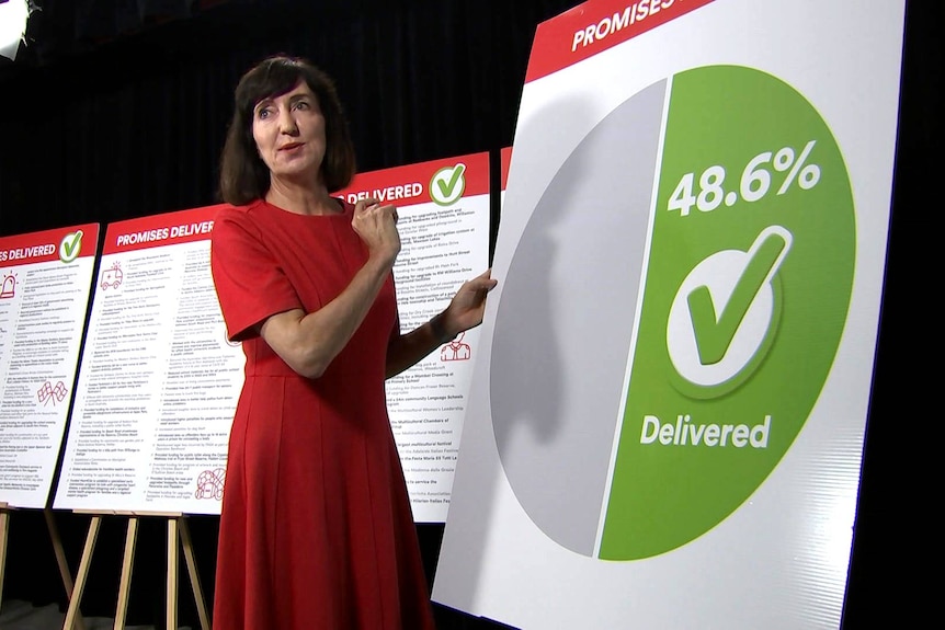 South Australian Deputy Premier Susan Close holds a government poster.