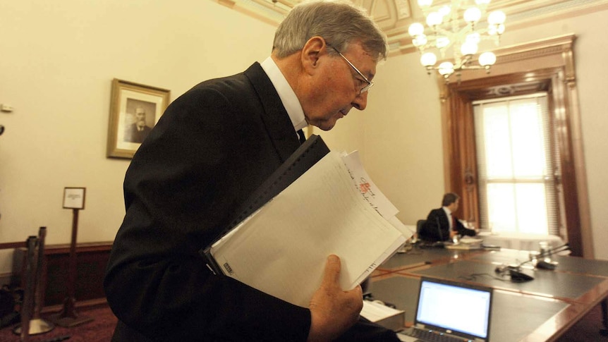 George Pell arrives at the Victorian Government inquiry into child abuse