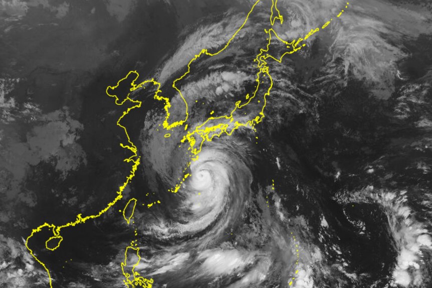 Satellite image of typhoon Nanmdol approaching Japan