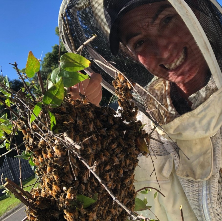 Woman with bees