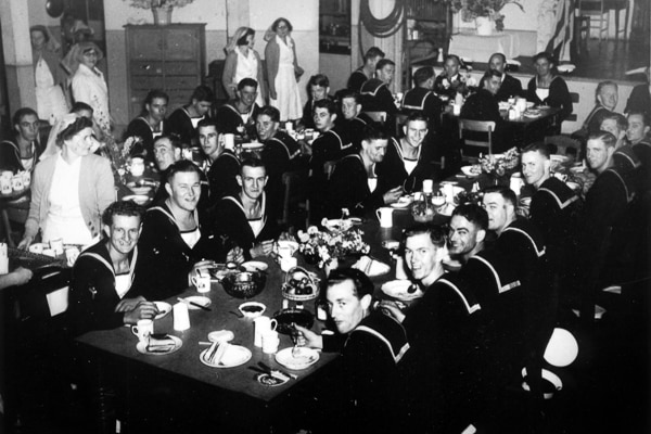 WWII sailors call in to Adelaide Cheer Up Hut in 1946.