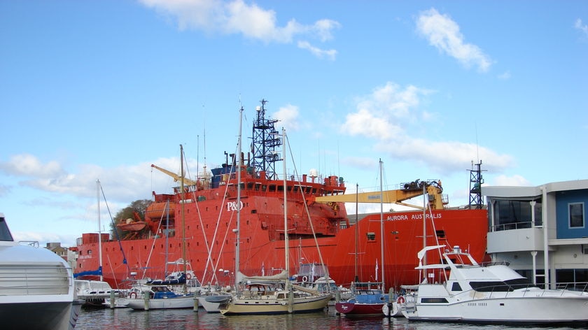 The Antarctic supply ship Aurora Australis docked in Hobart