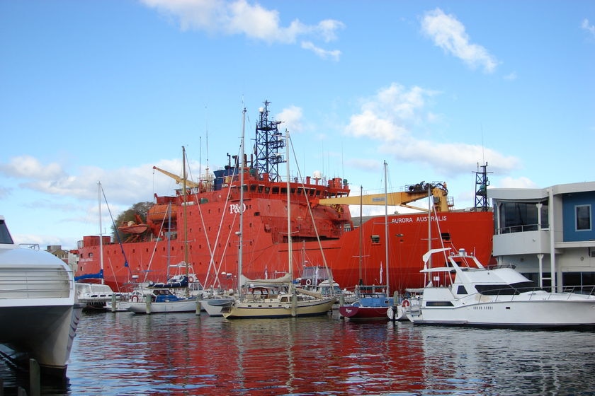 The Antarctic supply ship Aurora Australis docked in Hobart