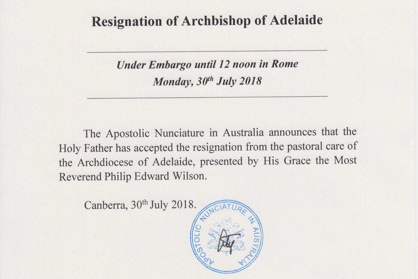 Archbishop Wilson resignation