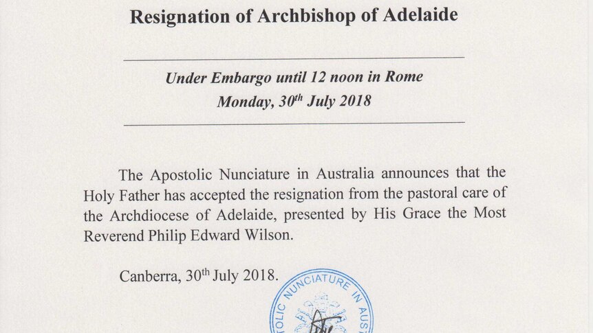 Archbishop Wilson resignation