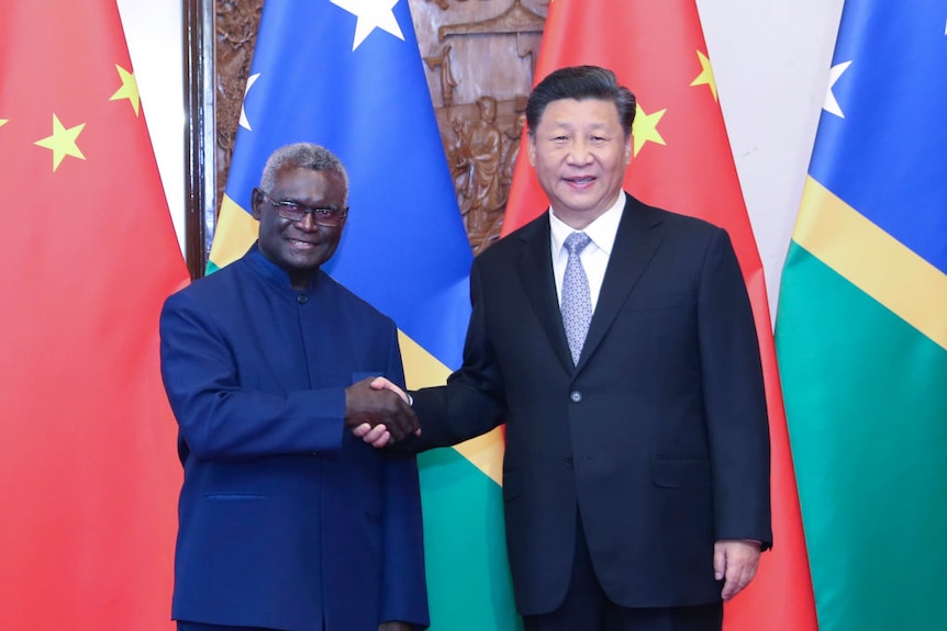 所罗门总理索加瓦雷和中国国家主席习近平