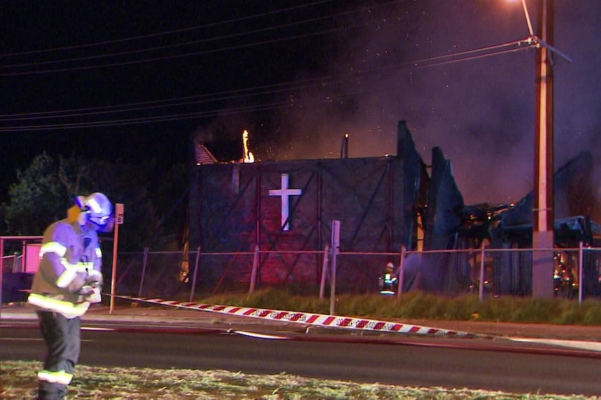St Francis of Assisi church at Christies Beach engulfed by flames.