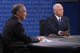 Tim Kaine (left) and Mike Pence (right) at the VP debate in Virginia