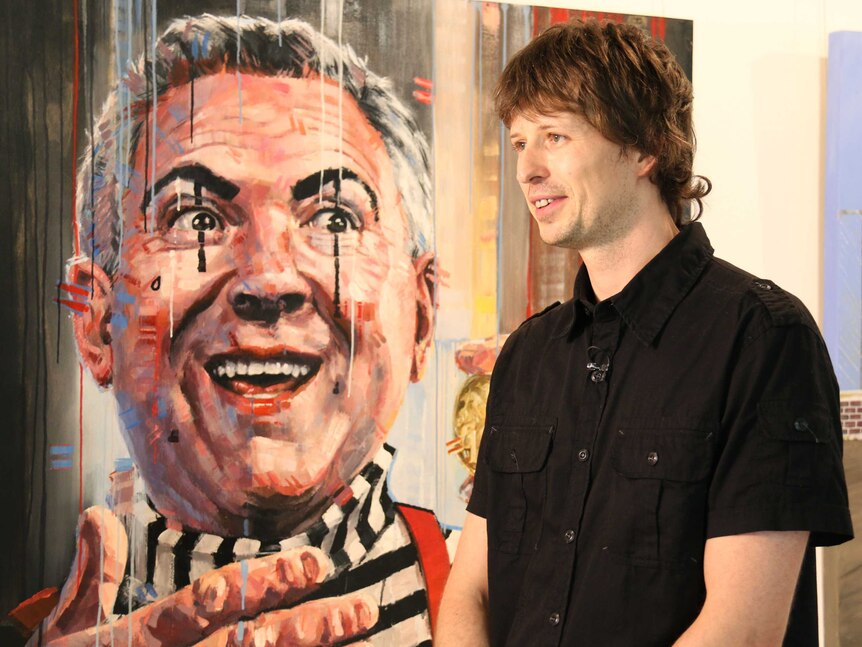 Canberra artist Arthur Piwko with his Bald Archy Prize entry.
