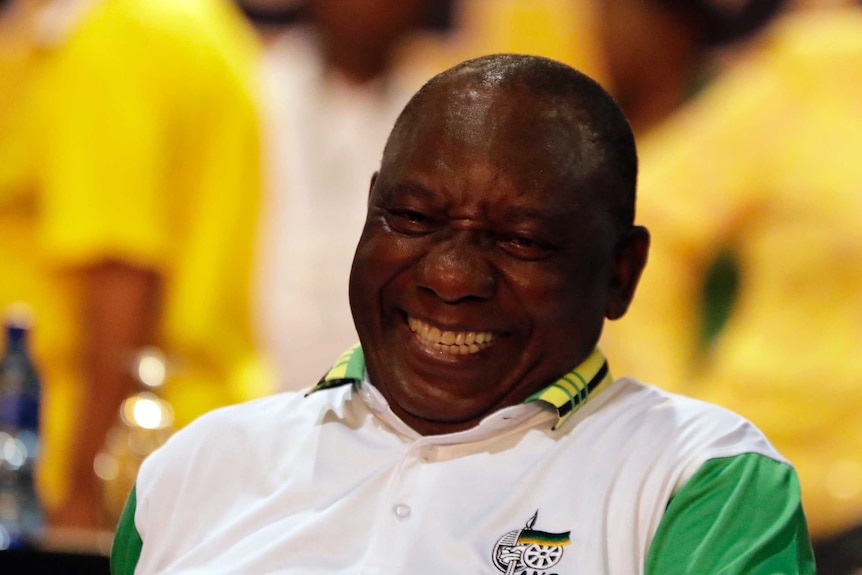 A head and shoulders photo shows Cyril Ramaphosa smiling.