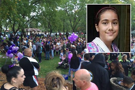 Around 300 people at Vigil for Tiahleigh Palmer, with a photo of Tiahleigh inset.