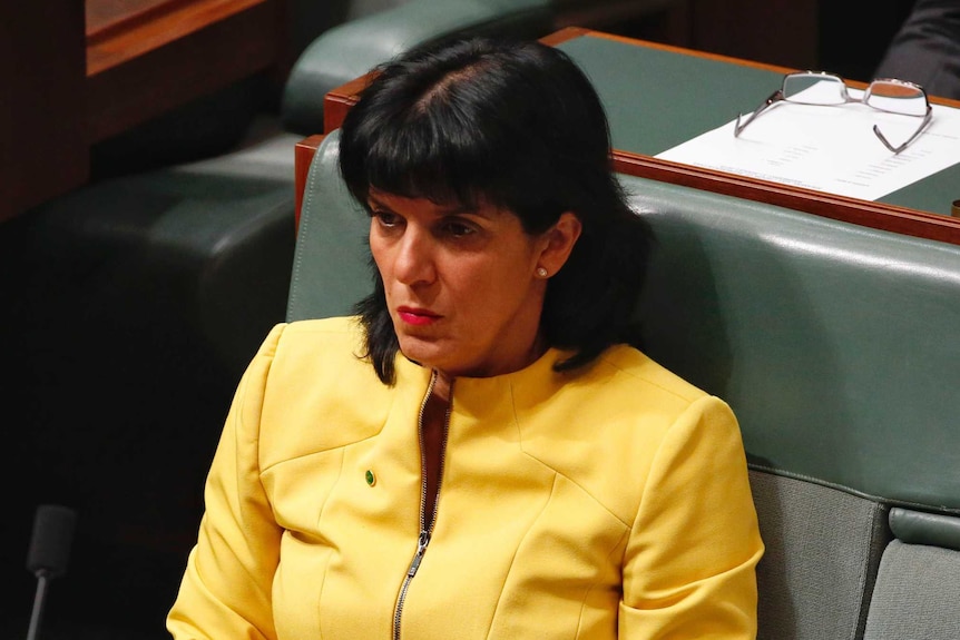Liberal member for Chisholm Julia Banks sits in the house of reps, wearing a yellow blazer
