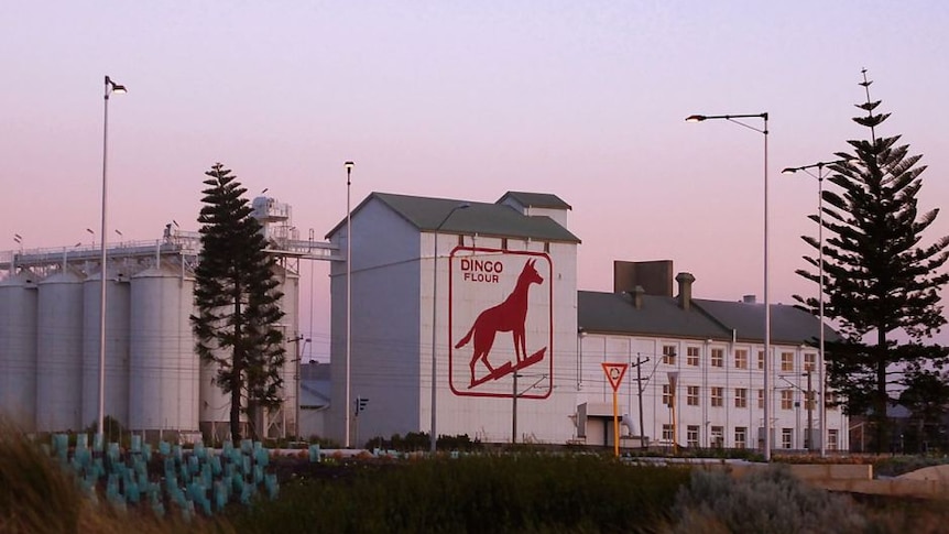 One of Gideon Digby's contributions of Fremantle's Allied Flour mills with the famous Dingo Flour sign.