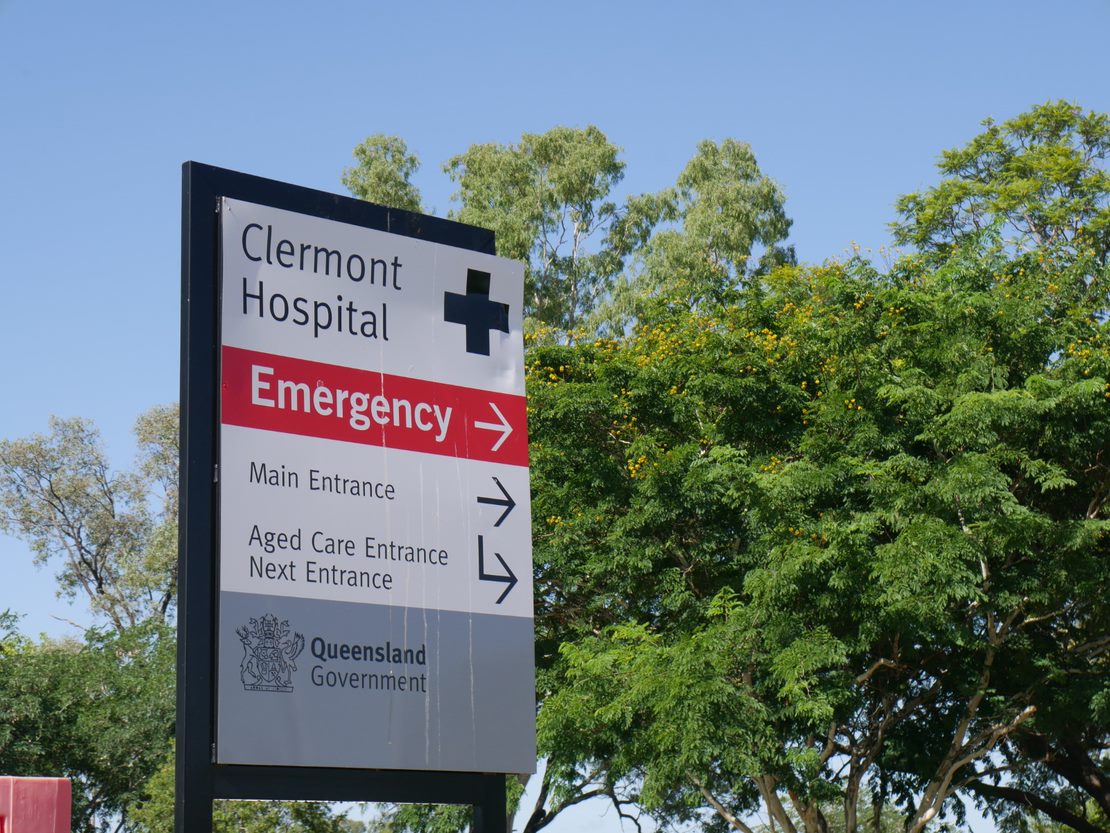 Close up of Clermont Hospital sign. 