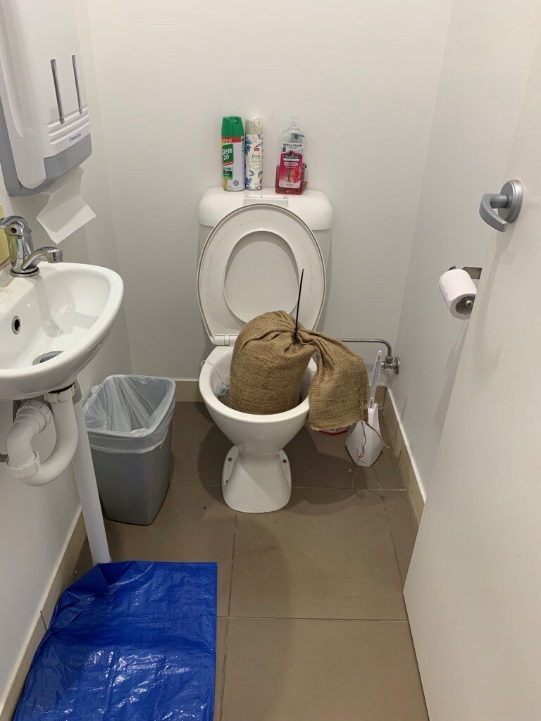 Sand bag in a toilet.
