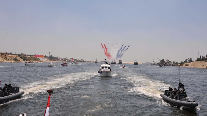 Festivities during the inauguration ceremony of a new Suez Canal