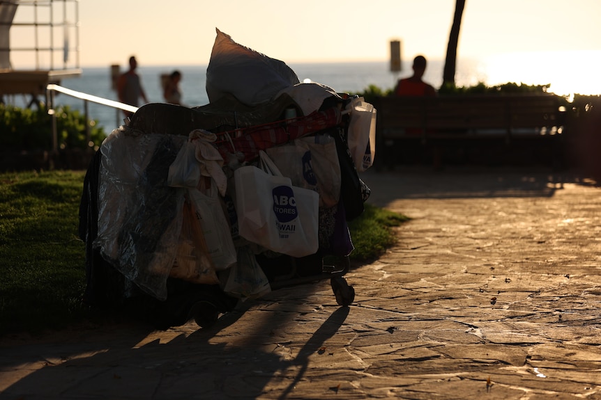 The trolley of a homeless person in Waikiki.