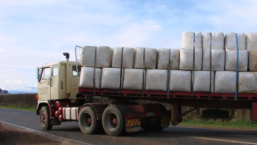 Wool bales on truck, Cressy Tasmania