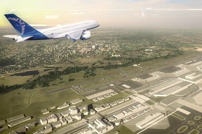 An artist's impression of Western Sydney Airport from the air.