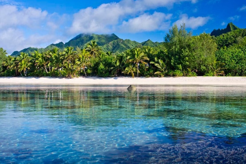 A clear lagoon off a pacific island.