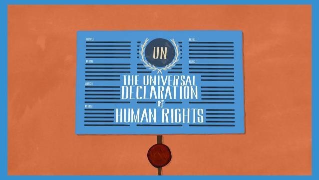 Graphic image of document with text "UN The Universal Declaration of Human Rights"
