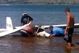 The scene of an ultra-light plane crash in Lake Hume
