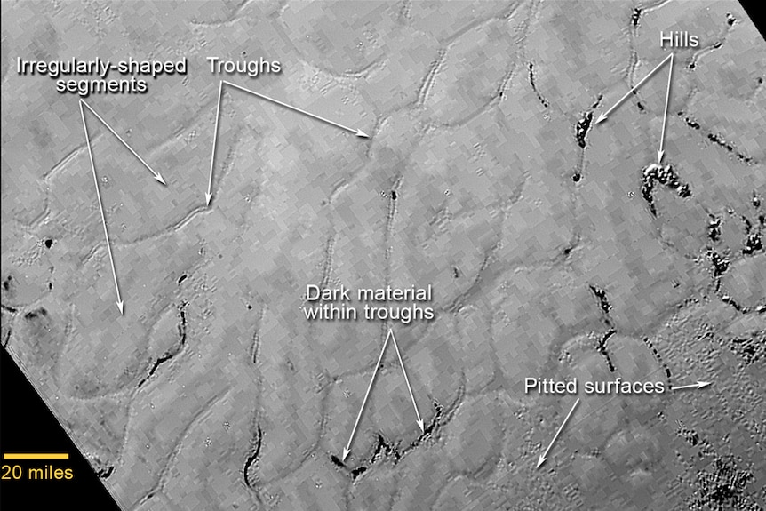 Frozen, craterless plains on Pluto