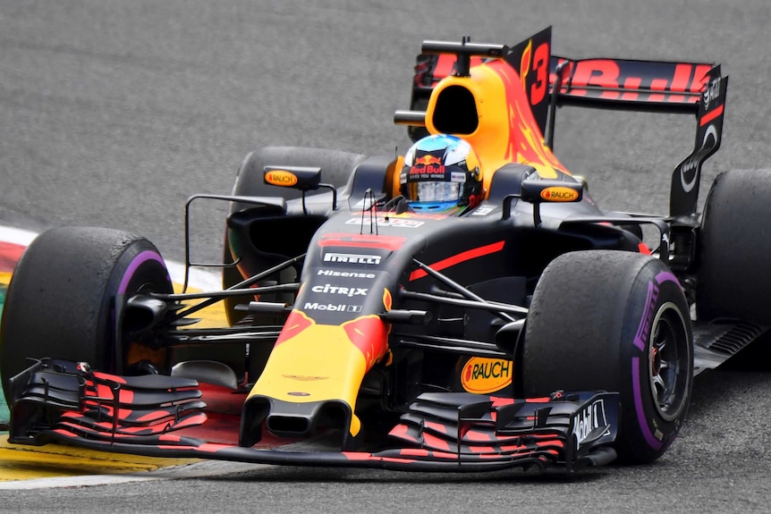 Red Bull driver Daniel Ricciardo of Australia steers his car during the Belgian Formula One Grand Prix.