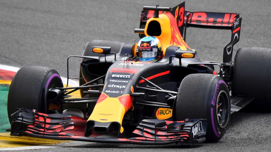 Red Bull driver Daniel Ricciardo of Australia steers his car during the Belgian Formula One Grand Prix.