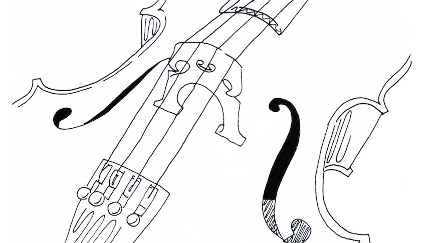 a line drawing of a cello
